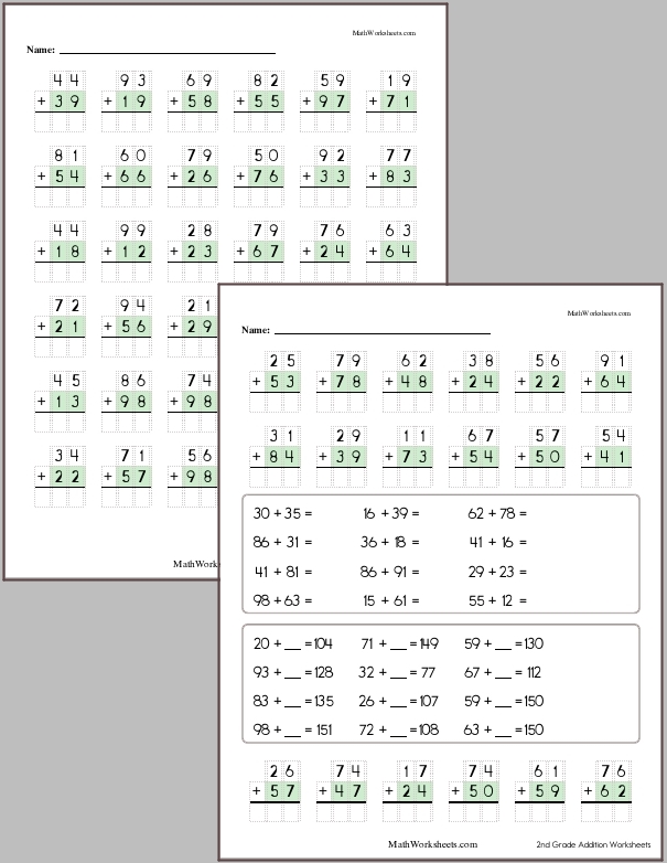 Addition Worksheets For 2nd Graders Free With No Login 
