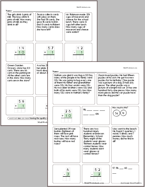 Math Worksheets For 2nd Grade Addition And Subtraction 2 Step 