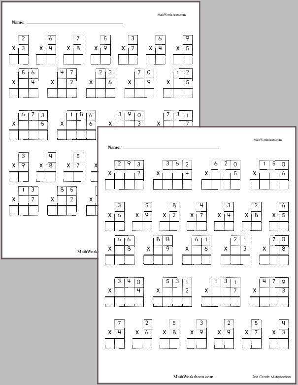 1-3 Digits by 1 Digit Multiplication Worksheets - Different on each row.
